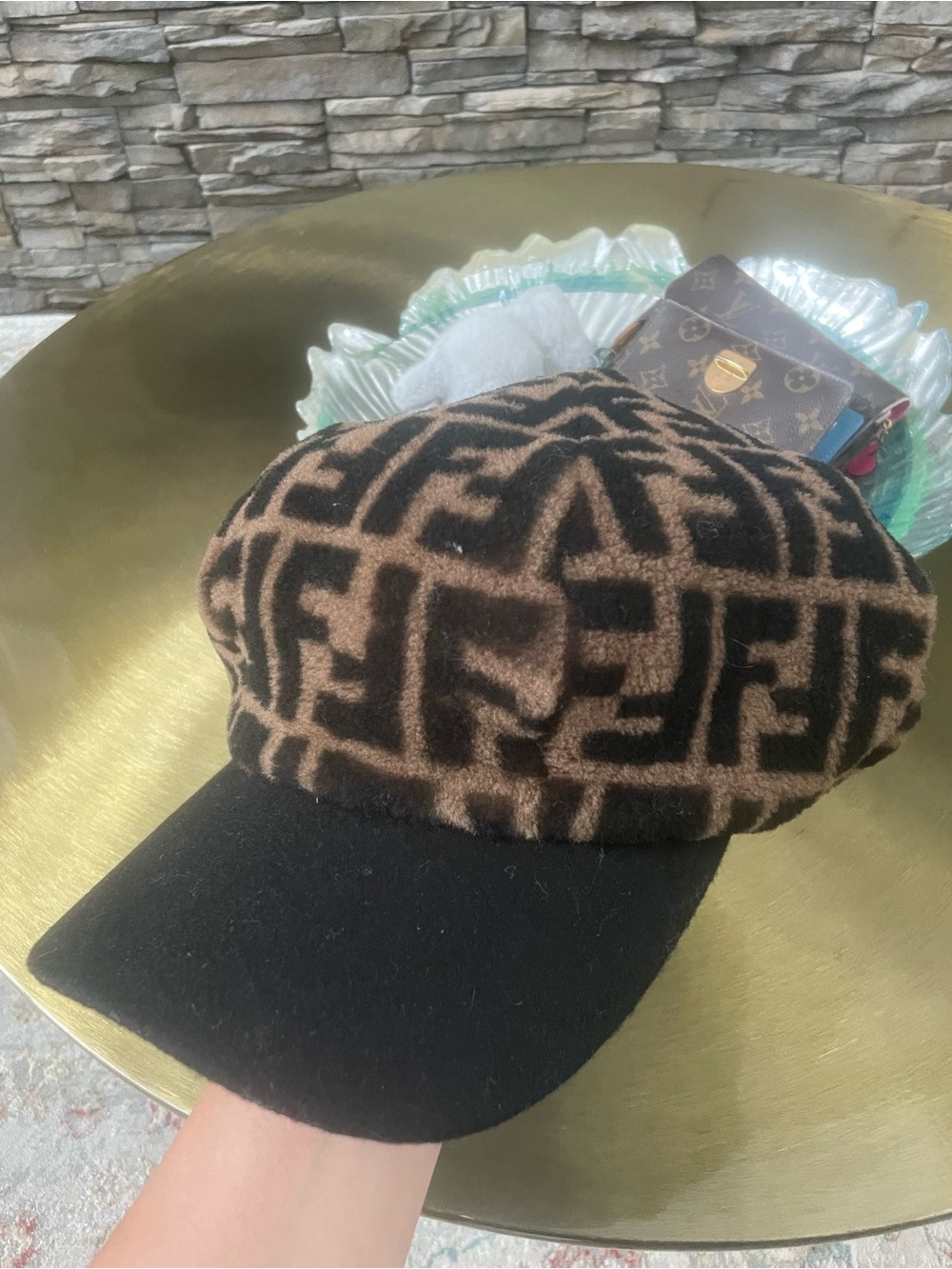 Fendi wool Monogram Brown & Black Logo Cap